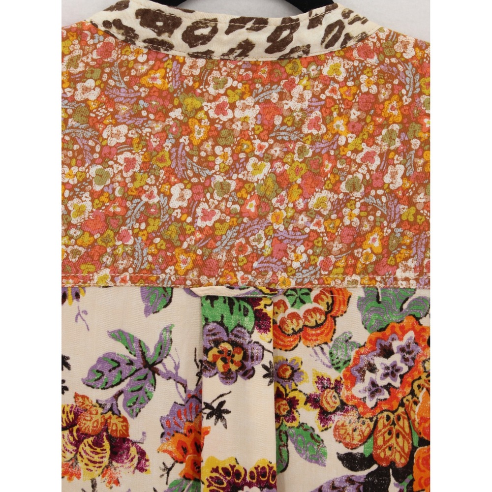Pilcro Anthropologie Mixed Media Leopard Floral Patchwork Button Down Shirt L - Picture 4 of 10